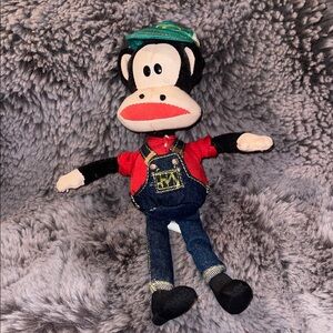 Vintage Paul Frank Monkey Plush Toy John Deer Red Shirt Blue Overalls